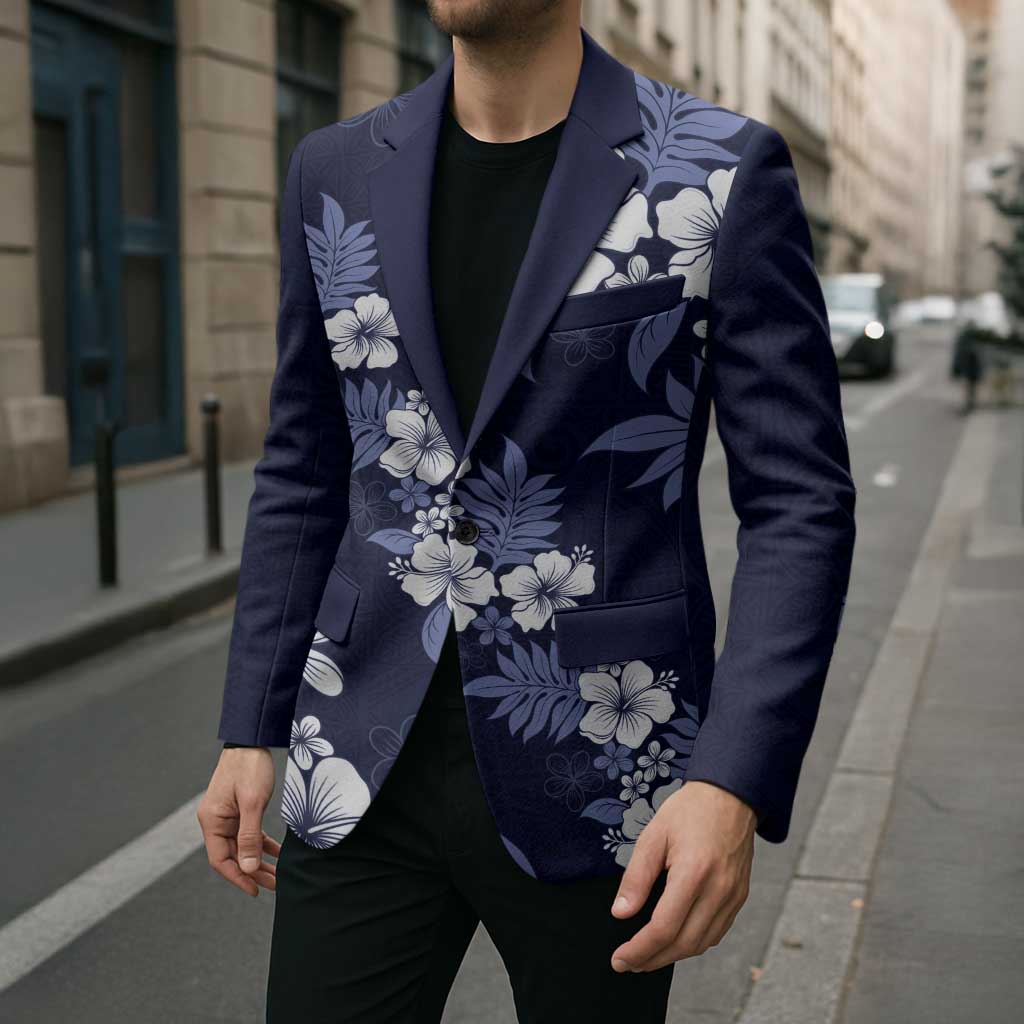Hawaiian Hibiscus Tribal Floral Blue Blazer Polynesian Tapa Pattern LT01 - Polynesian Pride