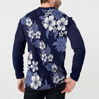 Hawaiian Hibiscus Tribal Floral Blue Button Sweatshirt Polynesian Tapa Pattern LT01 - Polynesian Pride
