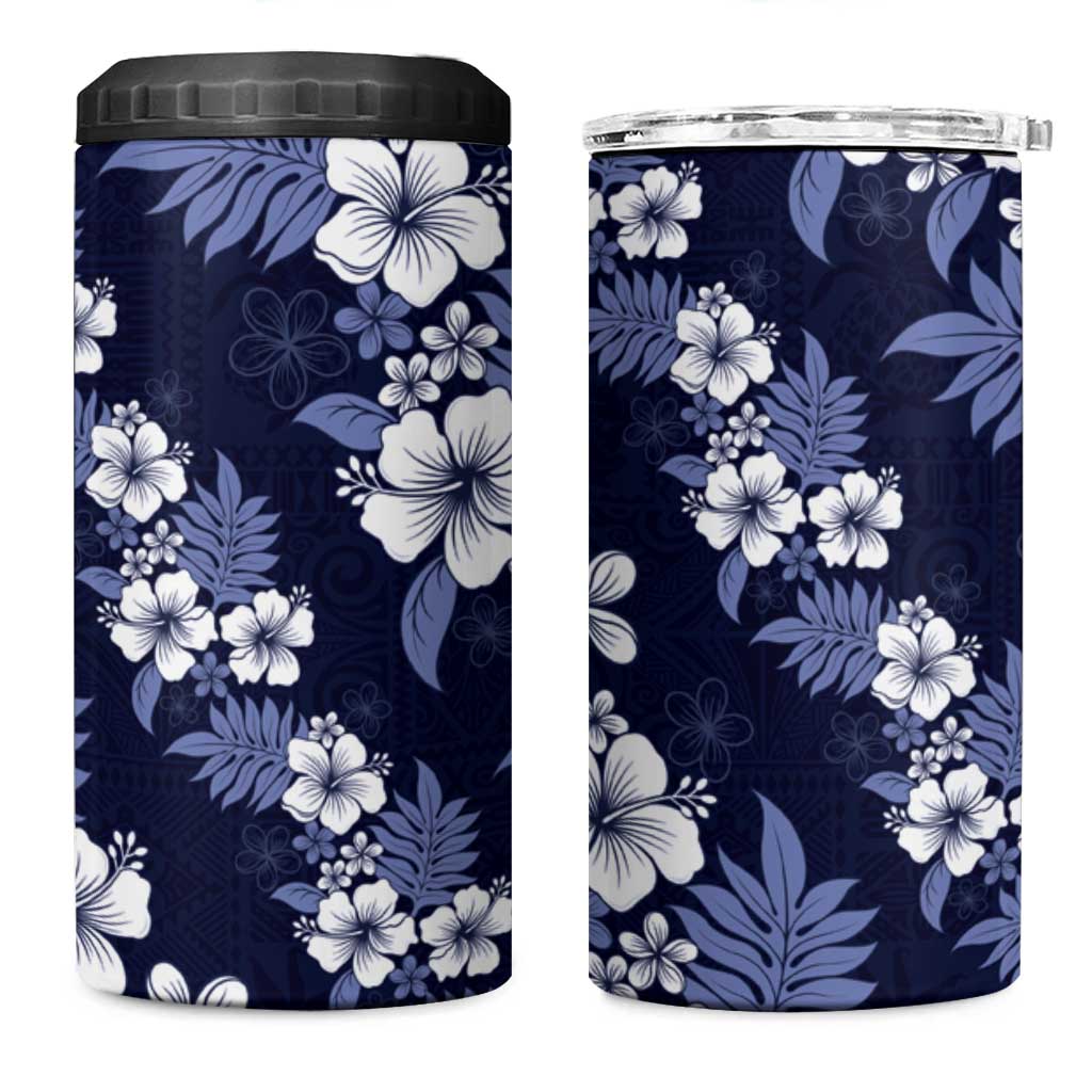 Hawaiian Hibiscus Tribal Floral Blue 4 in 1 Can Cooler Tumbler Polynesian Tapa Pattern LT01 One Size: 16 oz Blue - Polynesian Pride