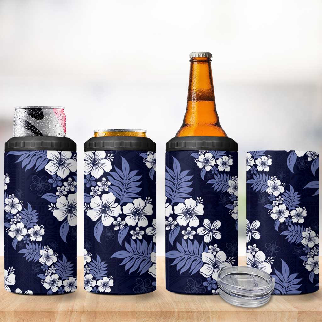 Hawaiian Hibiscus Tribal Floral Blue 4 in 1 Can Cooler Tumbler Polynesian Tapa Pattern LT01 - Polynesian Pride