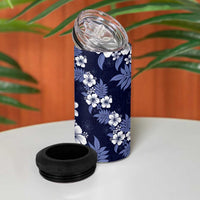Hawaiian Hibiscus Tribal Floral Blue 4 in 1 Can Cooler Tumbler Polynesian Tapa Pattern LT01 - Polynesian Pride