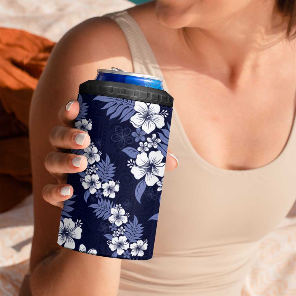 Hawaiian Hibiscus Tribal Floral Blue 4 in 1 Can Cooler Tumbler Polynesian Tapa Pattern LT01 - Polynesian Pride