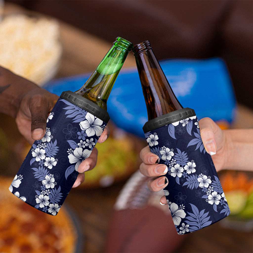 Hawaiian Hibiscus Tribal Floral Blue 4 in 1 Can Cooler Tumbler Polynesian Tapa Pattern LT01 - Polynesian Pride