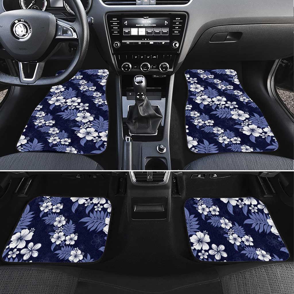 Hawaiian Hibiscus Tribal Floral Blue Car Mats Polynesian Tapa Pattern LT01 Set 4pcs Blue - Polynesian Pride