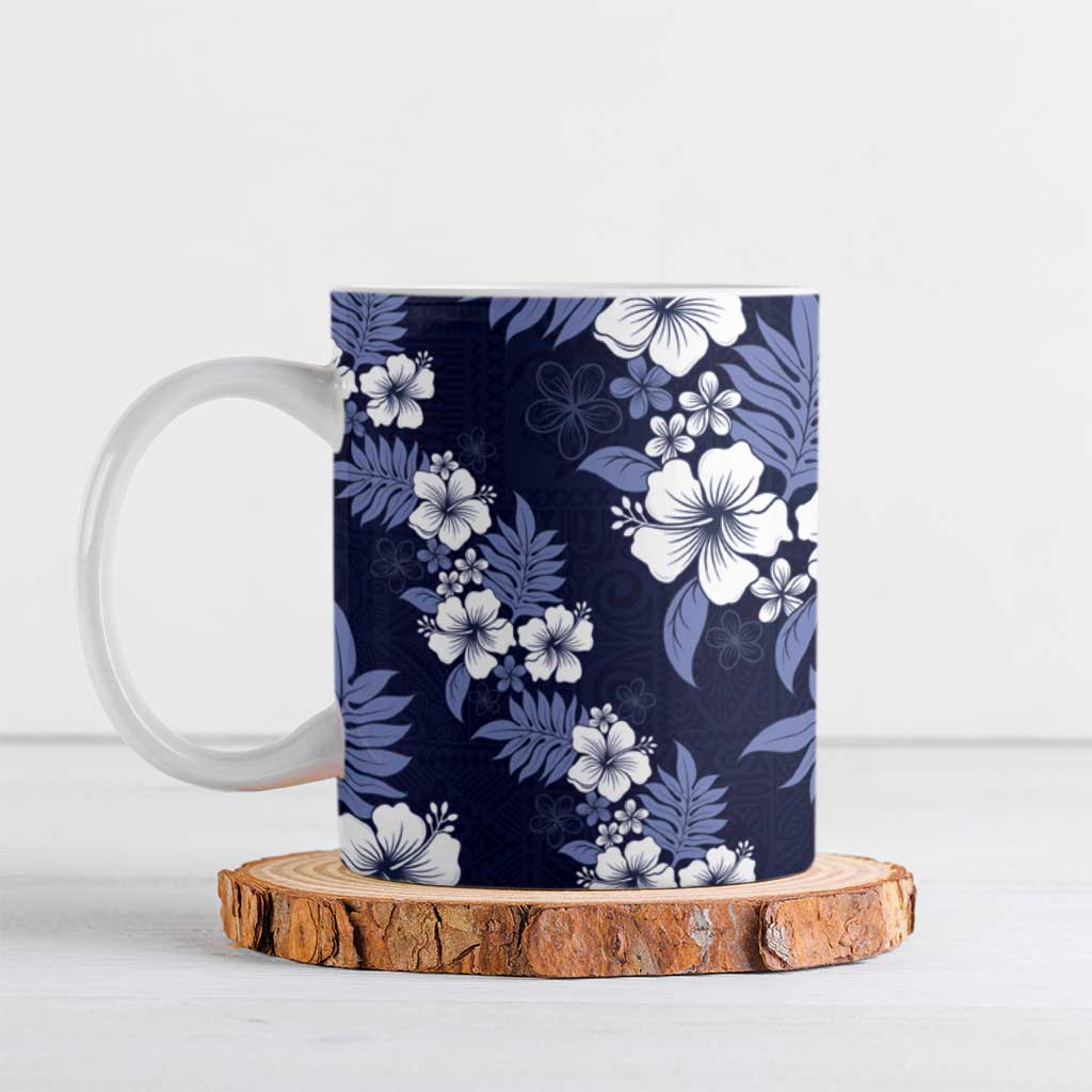 Hawaiian Hibiscus Tribal Floral Blue Ceramic Mug Polynesian Tapa Pattern LT01 Blue - Polynesian Pride