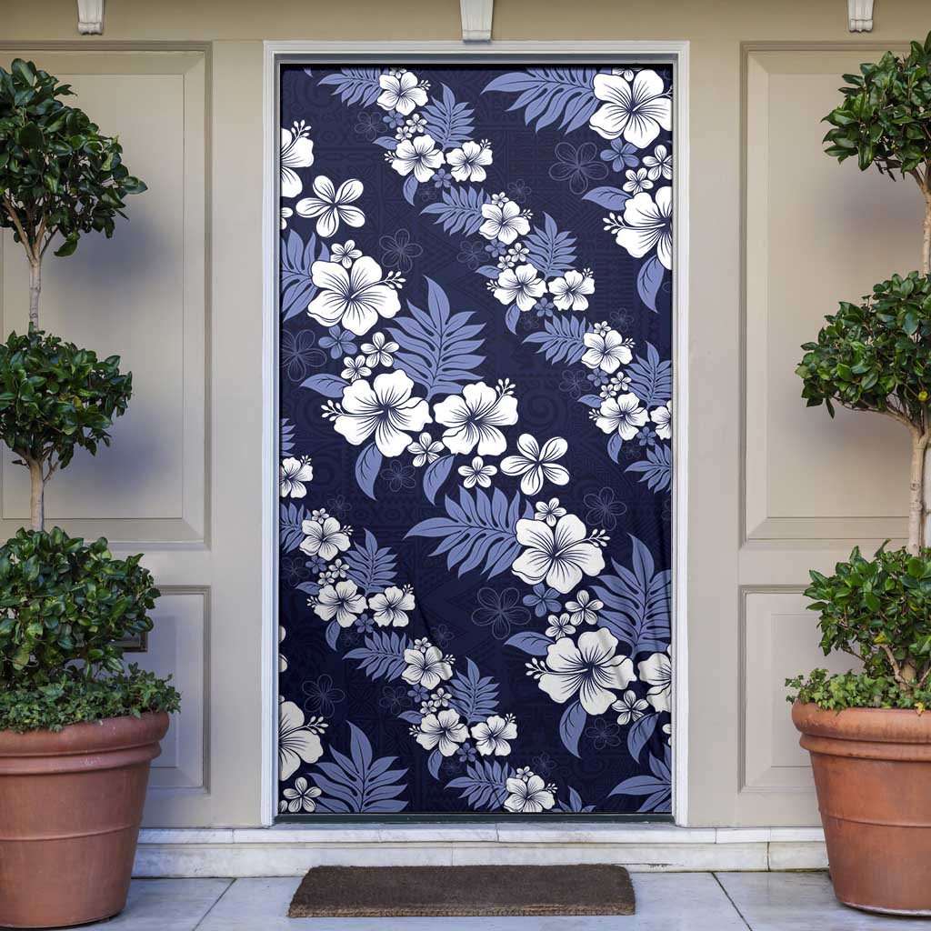 Hawaiian Hibiscus Tribal Floral Blue Door Cover Polynesian Tapa Pattern LT01 Blue - Polynesian Pride
