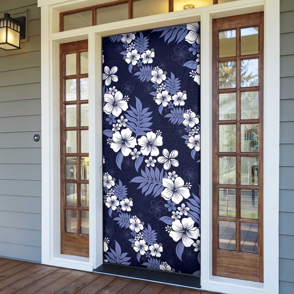 Hawaiian Hibiscus Tribal Floral Blue Door Cover Polynesian Tapa Pattern LT01 - Polynesian Pride