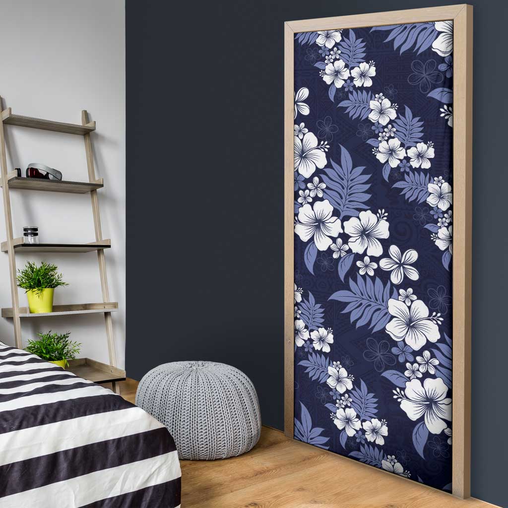Hawaiian Hibiscus Tribal Floral Blue Door Cover Polynesian Tapa Pattern LT01 - Polynesian Pride