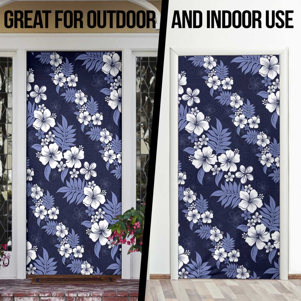 Hawaiian Hibiscus Tribal Floral Blue Door Cover Polynesian Tapa Pattern LT01 - Polynesian Pride