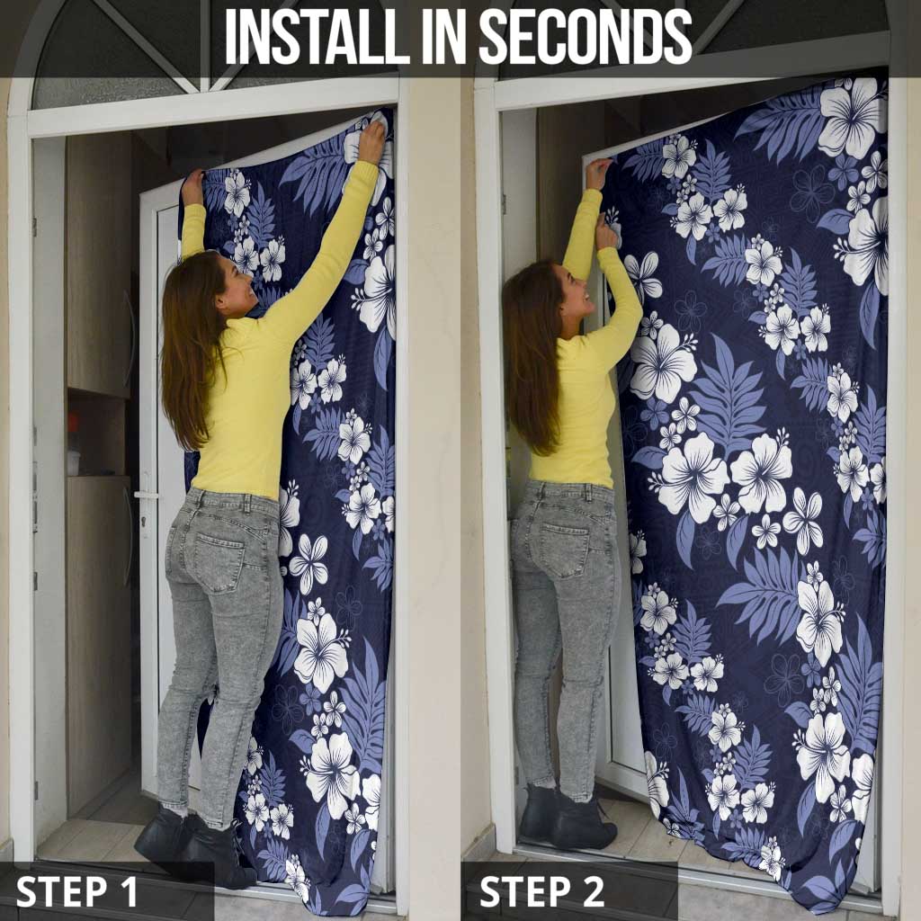 Hawaiian Hibiscus Tribal Floral Blue Door Cover Polynesian Tapa Pattern LT01 - Polynesian Pride