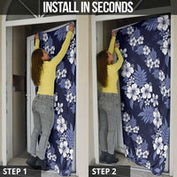 Hawaiian Hibiscus Tribal Floral Blue Door Cover Polynesian Tapa Pattern LT01 - Polynesian Pride