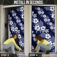 Hawaiian Hibiscus Tribal Floral Blue Door Cover Polynesian Tapa Pattern LT01 - Polynesian Pride