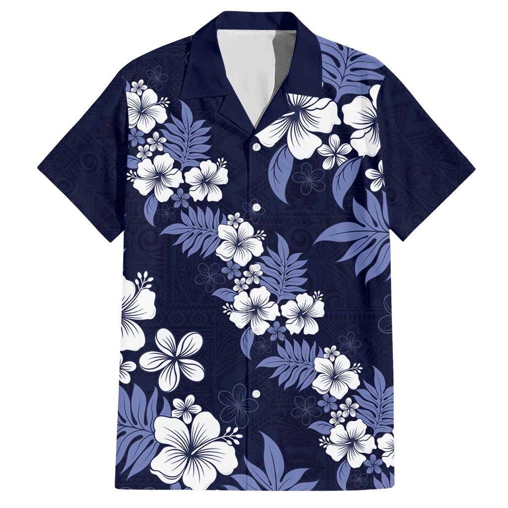 Hawaiian Hibiscus Tribal Floral Blue Hawaiian Shirt Polynesian Tapa Pattern LT01 Blue - Polynesian Pride
