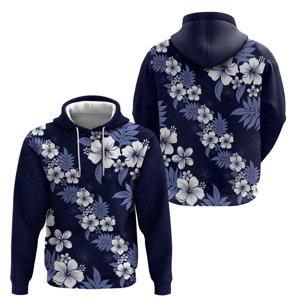 Hawaiian Hibiscus Tribal Floral Blue Hoodie Polynesian Tapa Pattern LT01 - Polynesian Pride