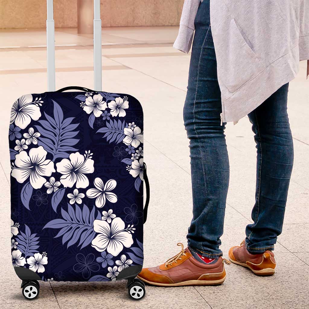 Hawaiian Hibiscus Tribal Floral Blue Luggage Cover Polynesian Tapa Pattern LT01 Blue - Polynesian Pride