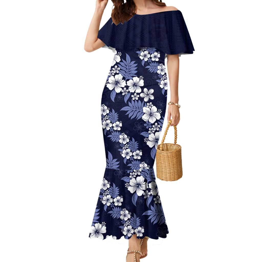 Hawaiian Hibiscus Tribal Floral Blue Mermaid Dress Polynesian Tapa Pattern LT01 Women Blue - Polynesian Pride