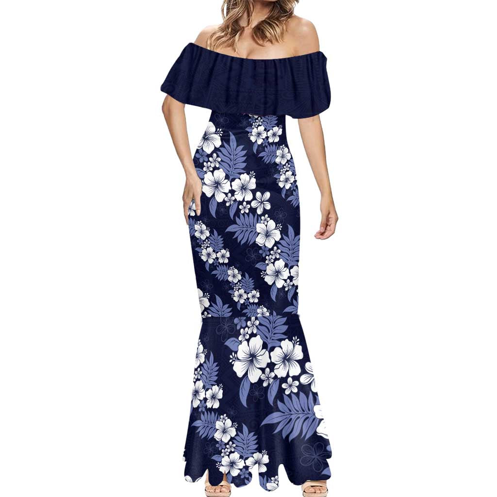 Hawaiian Hibiscus Tribal Floral Blue Mermaid Dress Polynesian Tapa Pattern LT01 - Polynesian Pride