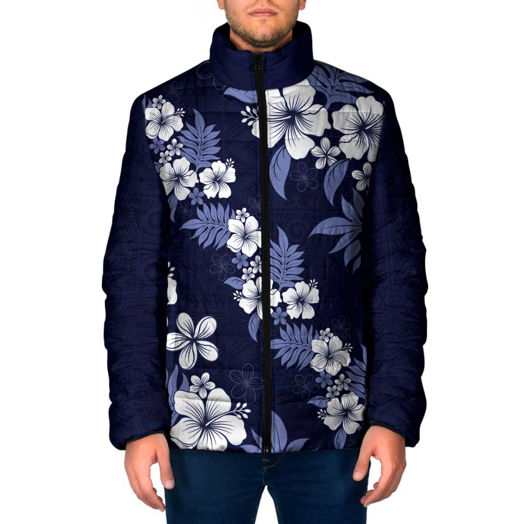 Hawaiian Hibiscus Tribal Floral Blue Padded Jacket Polynesian Tapa Pattern LT01 Men Blue - Polynesian Pride