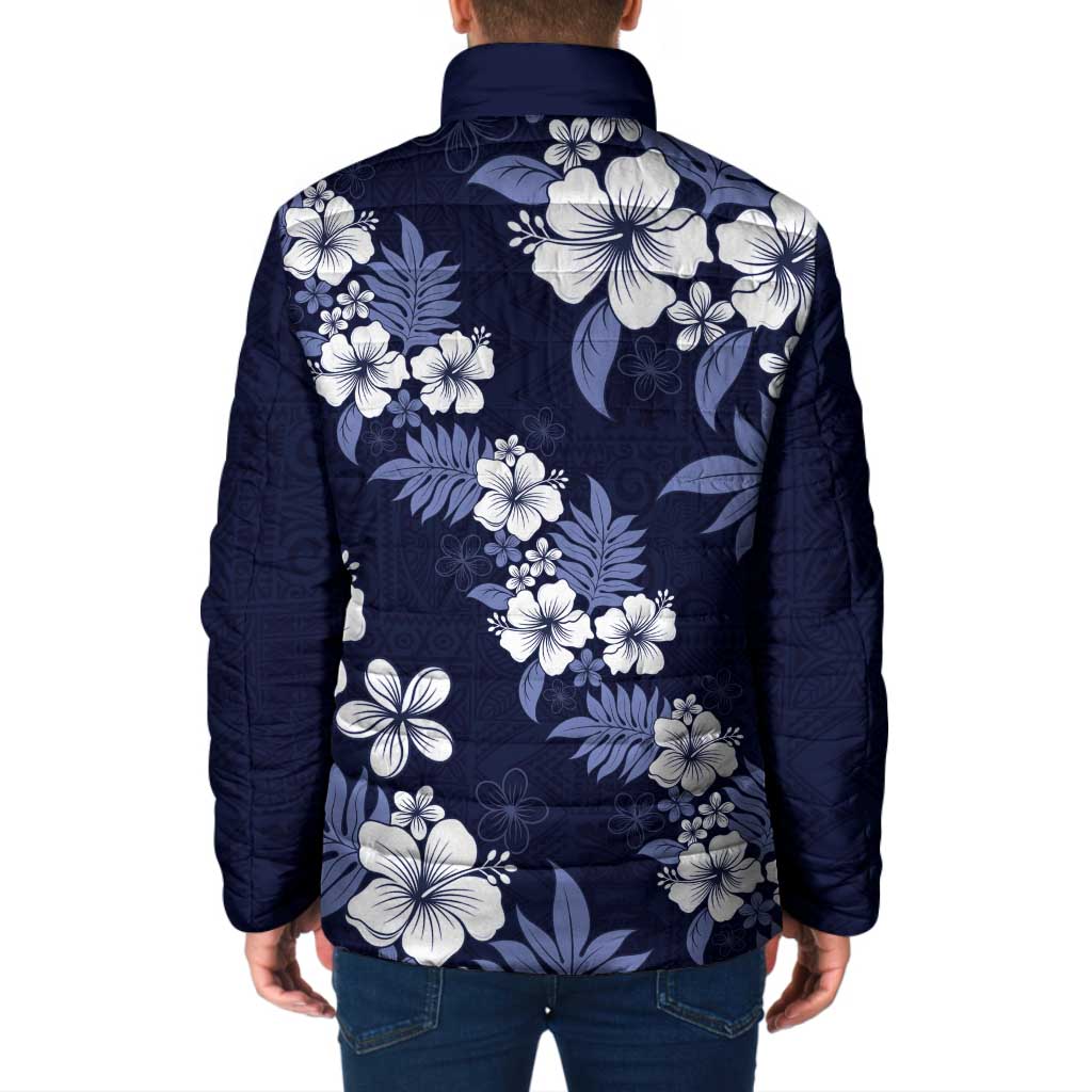 Hawaiian Hibiscus Tribal Floral Blue Padded Jacket Polynesian Tapa Pattern LT01 - Polynesian Pride