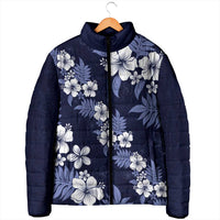 Hawaiian Hibiscus Tribal Floral Blue Padded Jacket Polynesian Tapa Pattern LT01 - Polynesian Pride