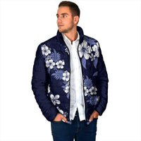 Hawaiian Hibiscus Tribal Floral Blue Padded Jacket Polynesian Tapa Pattern LT01 - Polynesian Pride