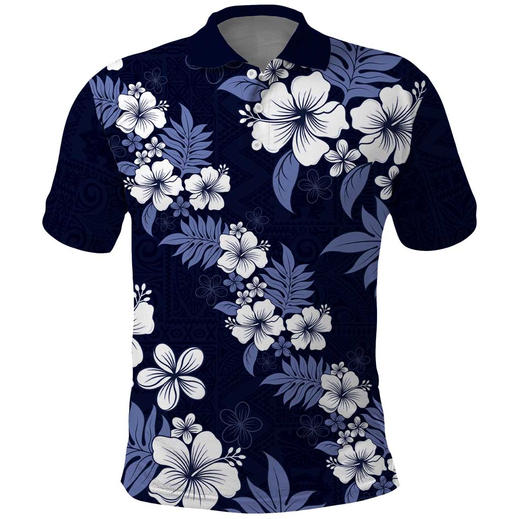 Hawaiian Hibiscus Tribal Floral Blue Polo Shirt Polynesian Tapa Pattern LT01 Blue - Polynesian Pride