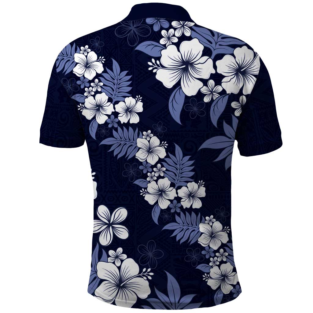Hawaiian Hibiscus Tribal Floral Blue Polo Shirt Polynesian Tapa Pattern LT01 - Polynesian Pride