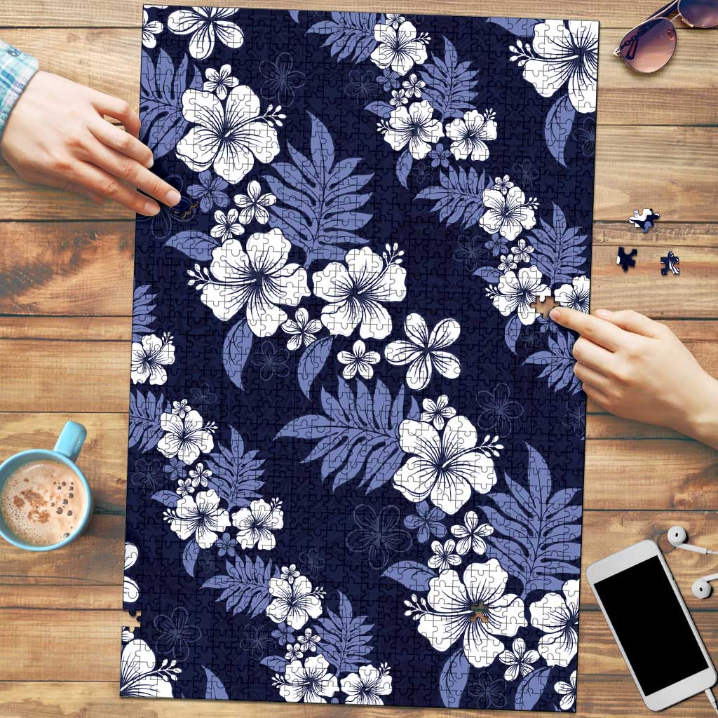 Hawaiian Hibiscus Tribal Floral Blue Puzzle Polynesian Tapa Pattern LT01 Blue - Polynesian Pride