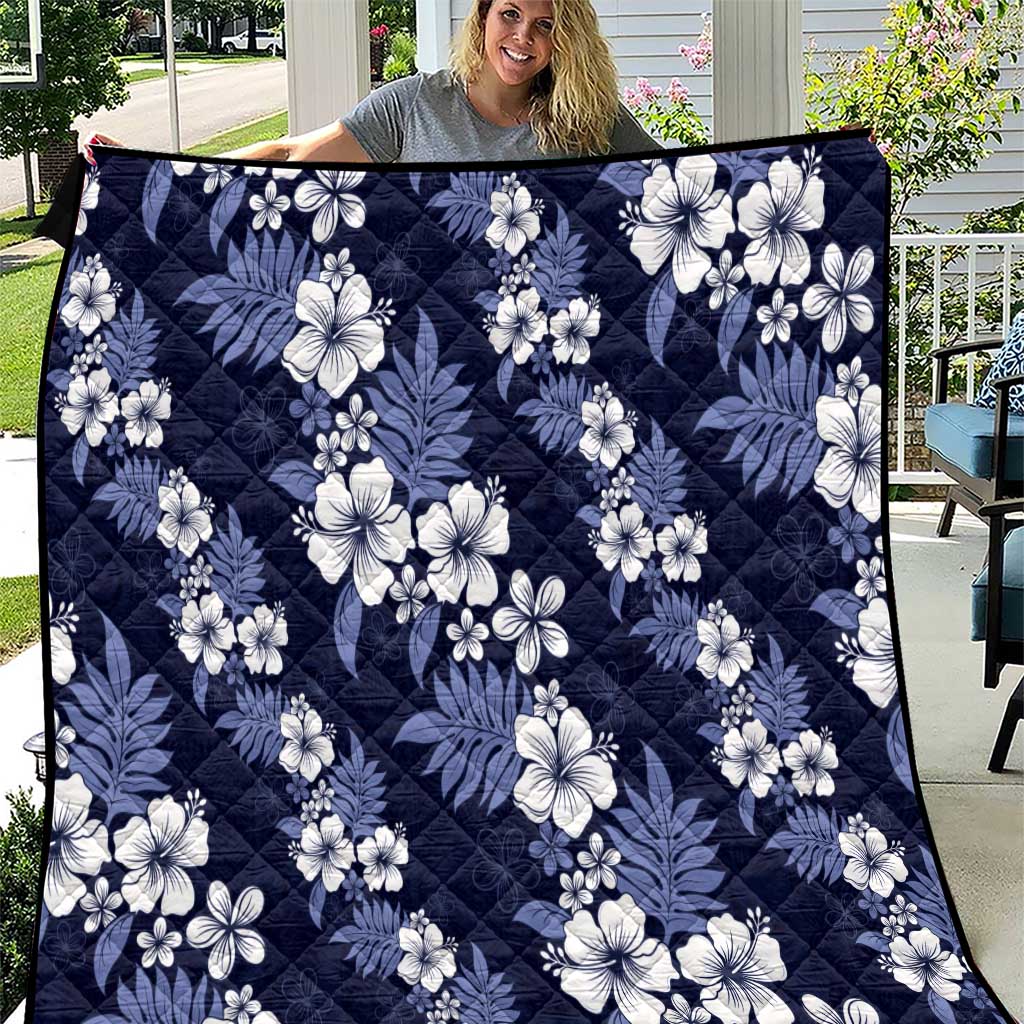 Hawaiian Hibiscus Tribal Floral Blue Quilt Polynesian Tapa Pattern LT01 Blue - Polynesian Pride