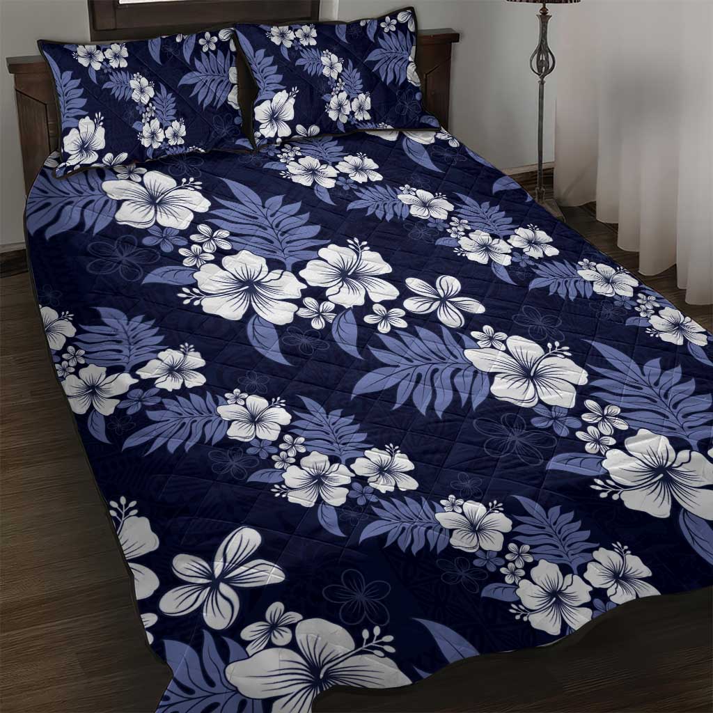 Hawaiian Hibiscus Tribal Floral Blue Quilt Bed Set Polynesian Tapa Pattern LT01 Blue - Polynesian Pride