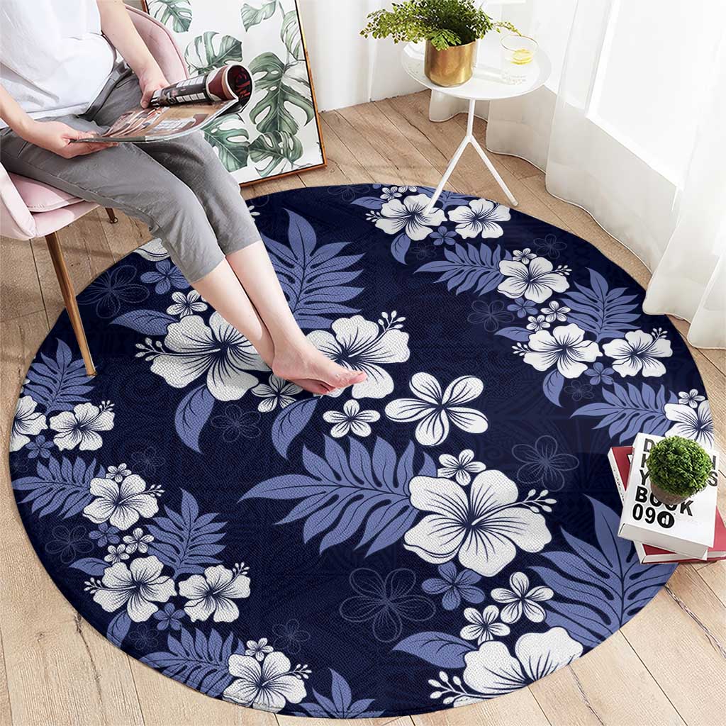 Hawaiian Hibiscus Tribal Floral Blue Round Carpet Polynesian Tapa Pattern LT01 - Polynesian Pride