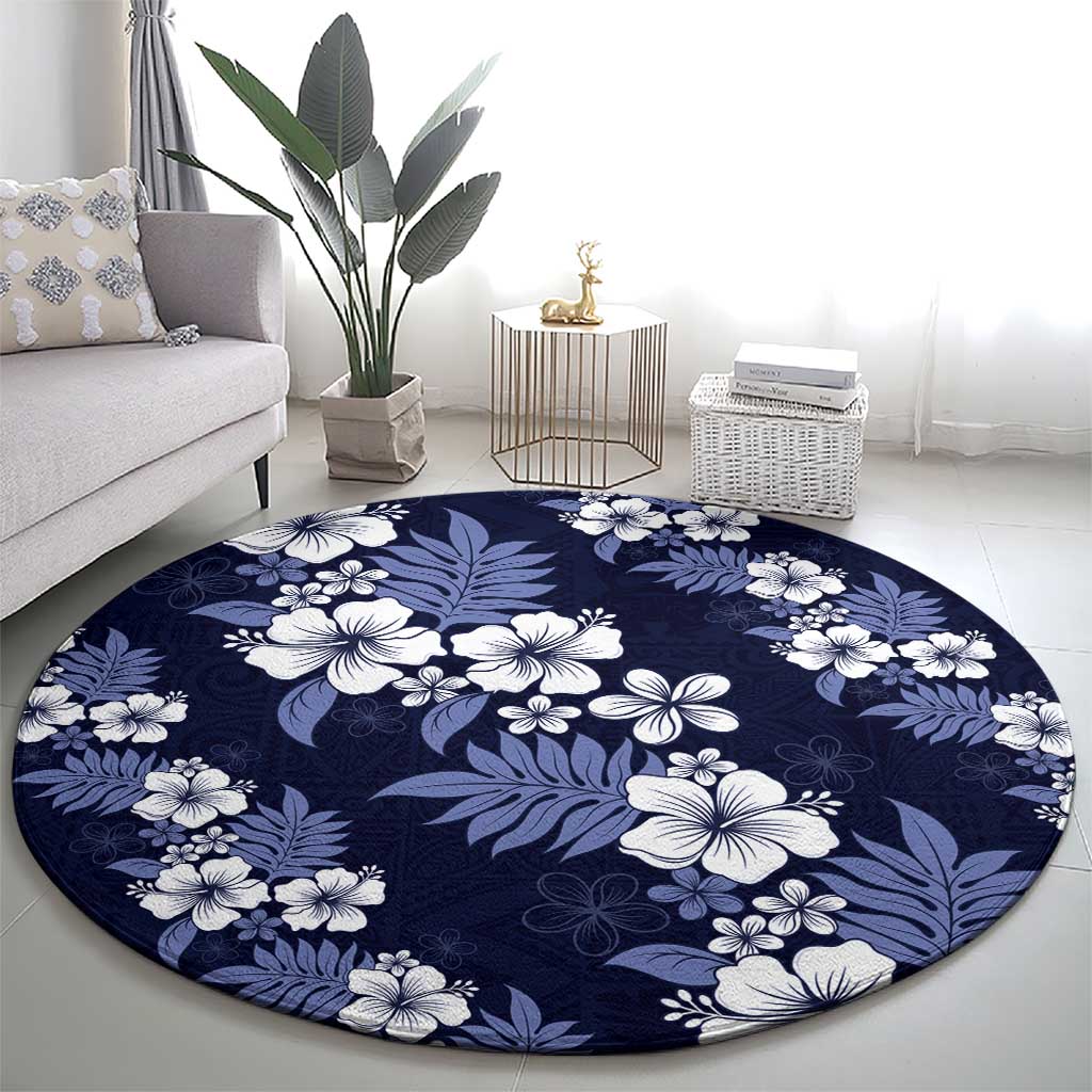 Hawaiian Hibiscus Tribal Floral Blue Round Carpet Polynesian Tapa Pattern LT01 - Polynesian Pride