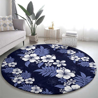 Hawaiian Hibiscus Tribal Floral Blue Round Carpet Polynesian Tapa Pattern LT01 - Polynesian Pride