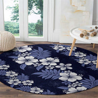 Hawaiian Hibiscus Tribal Floral Blue Round Carpet Polynesian Tapa Pattern LT01 - Polynesian Pride