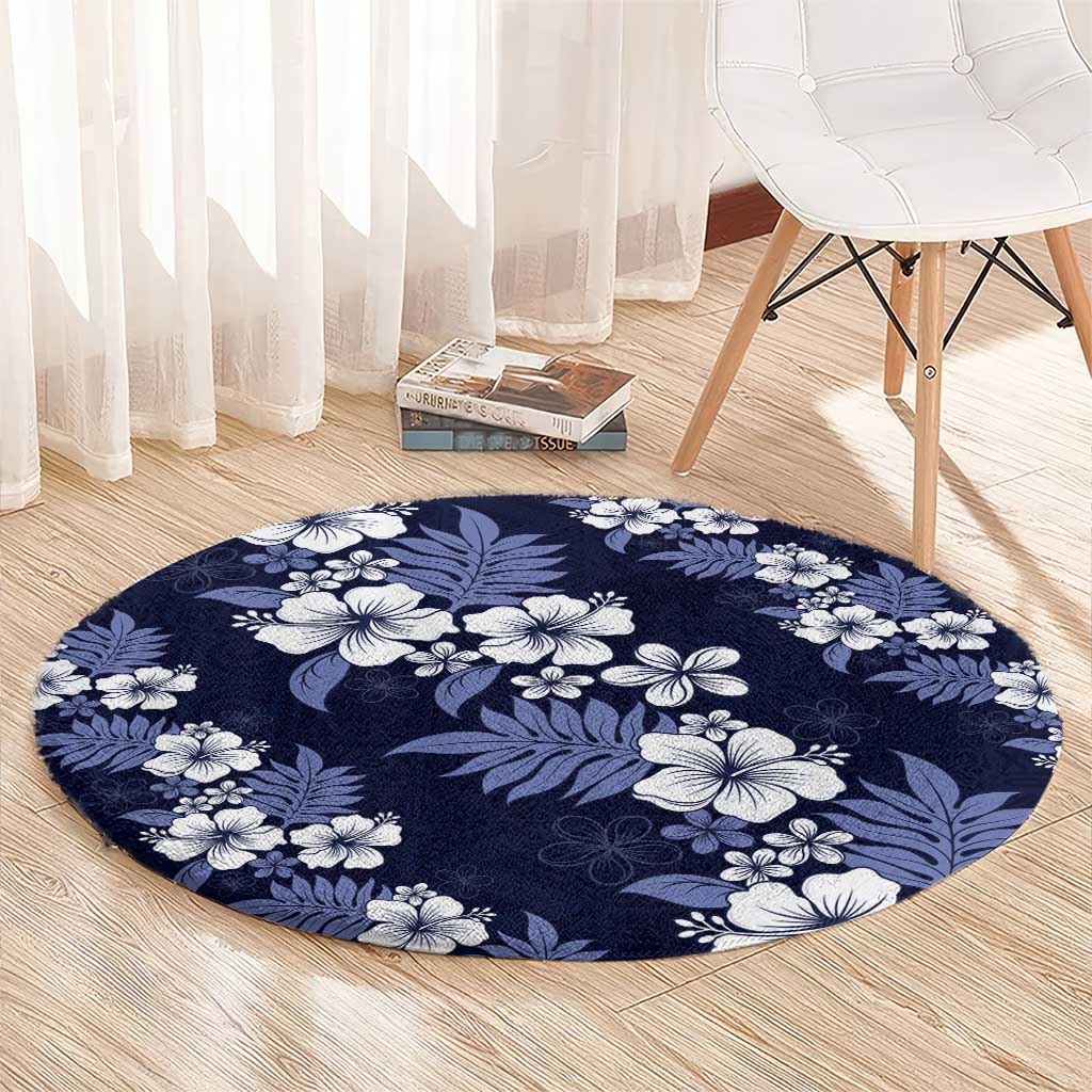 Hawaiian Hibiscus Tribal Floral Blue Round Carpet Polynesian Tapa Pattern LT01 - Polynesian Pride