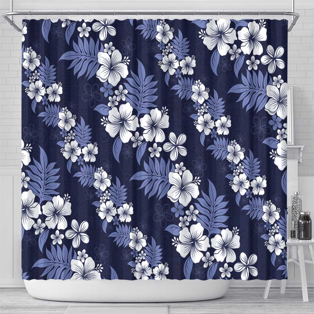 Hawaiian Hibiscus Tribal Floral Blue Shower Curtain Polynesian Tapa Pattern LT01 - Polynesian Pride
