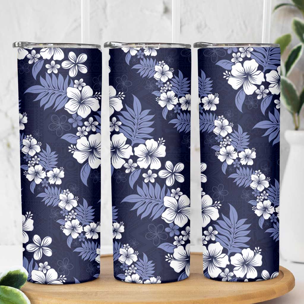 Hawaiian Hibiscus Tribal Floral Blue Skinny Tumbler Polynesian Tapa Pattern LT01 - Polynesian Pride