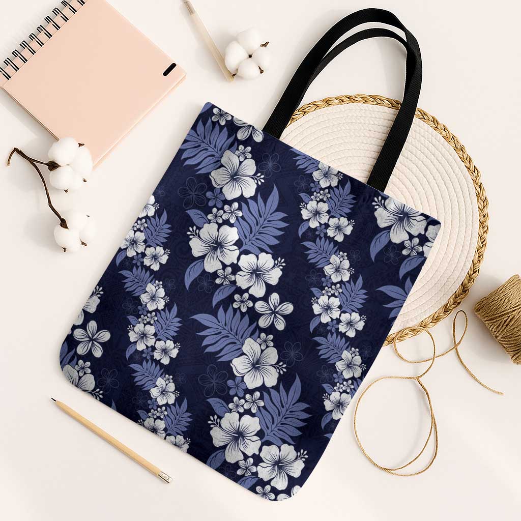 Hawaiian Hibiscus Tribal Floral Blue Tote Bag Polynesian Tapa Pattern LT01 Black Strap One Size Blue - Polynesian Pride
