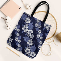 Hawaiian Hibiscus Tribal Floral Blue Tote Bag Polynesian Tapa Pattern LT01 Black Strap One Size Blue - Polynesian Pride