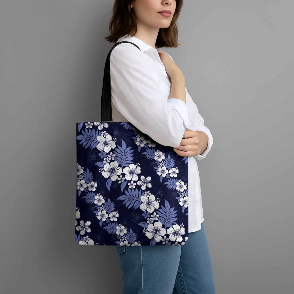 Hawaiian Hibiscus Tribal Floral Blue Tote Bag Polynesian Tapa Pattern LT01 - Polynesian Pride