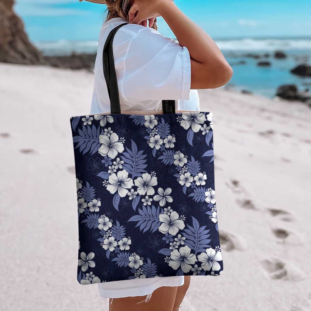 Hawaiian Hibiscus Tribal Floral Blue Tote Bag Polynesian Tapa Pattern LT01 - Polynesian Pride