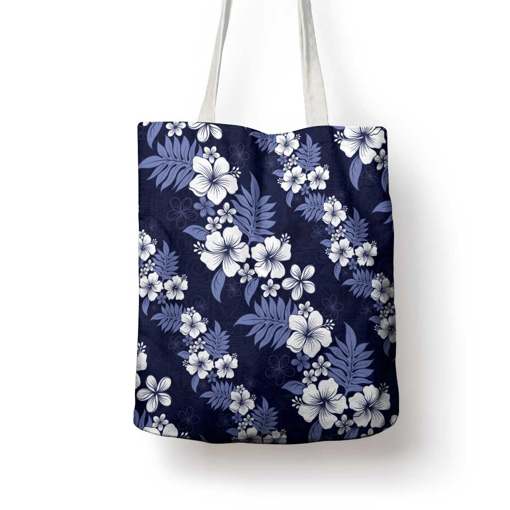 Hawaiian Hibiscus Tribal Floral Blue Tote Bag Polynesian Tapa Pattern LT01 - Polynesian Pride