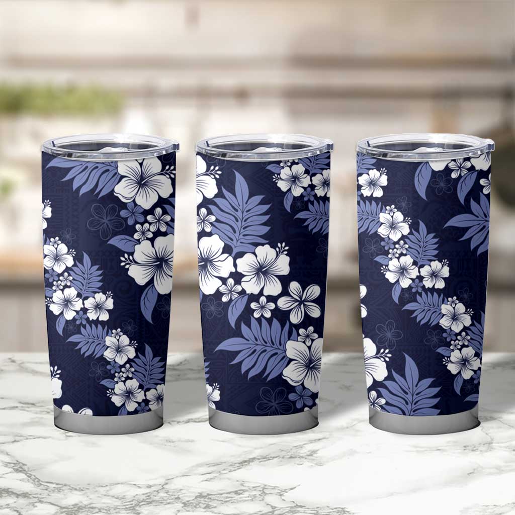 Hawaiian Hibiscus Tribal Floral Blue Tumbler Cup Polynesian Tapa Pattern LT01 - Polynesian Pride