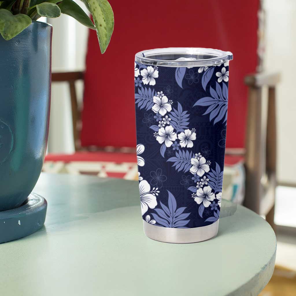Hawaiian Hibiscus Tribal Floral Blue Tumbler Cup Polynesian Tapa Pattern LT01 - Polynesian Pride