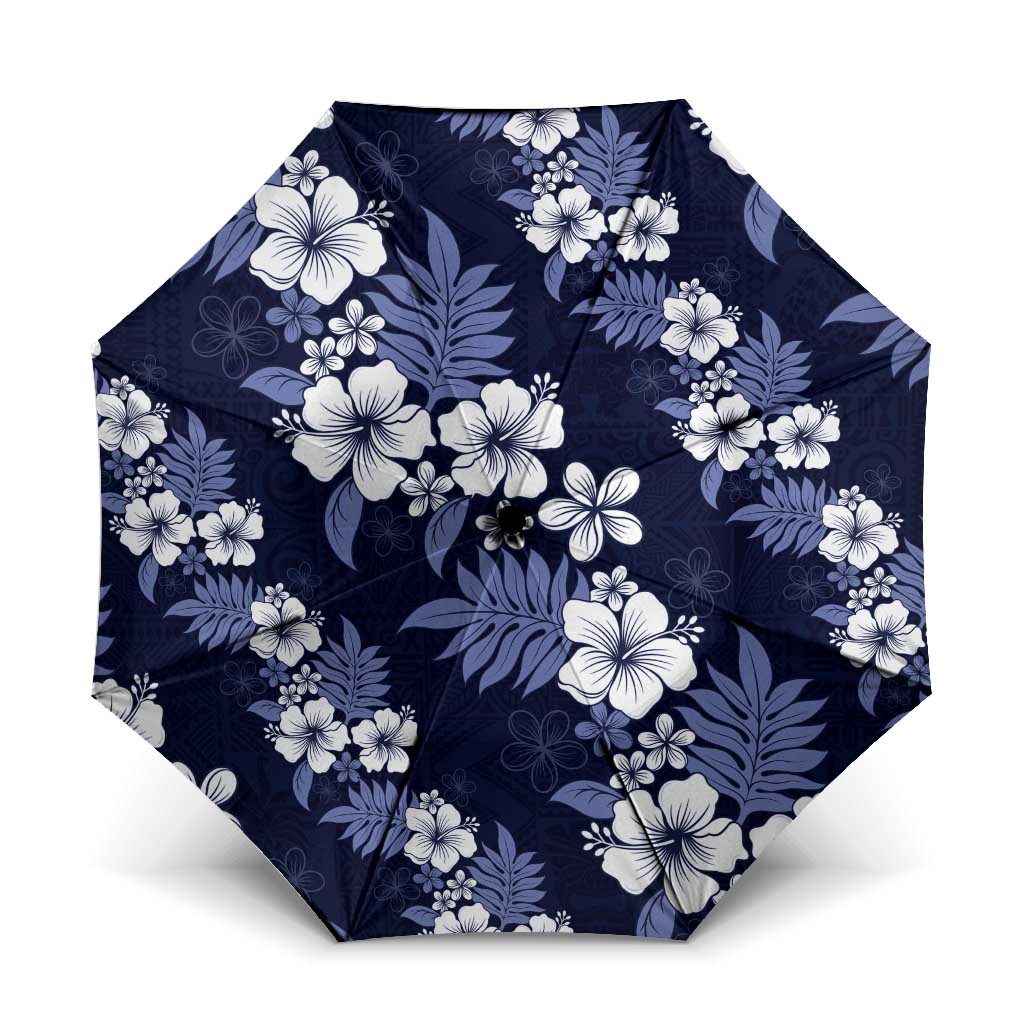 Hawaiian Hibiscus Tribal Floral Blue Umbrella Polynesian Tapa Pattern LT01 One Size Folded 11.42 inch Opened Diameter 37.4 inch Blue - Polynesian Pride