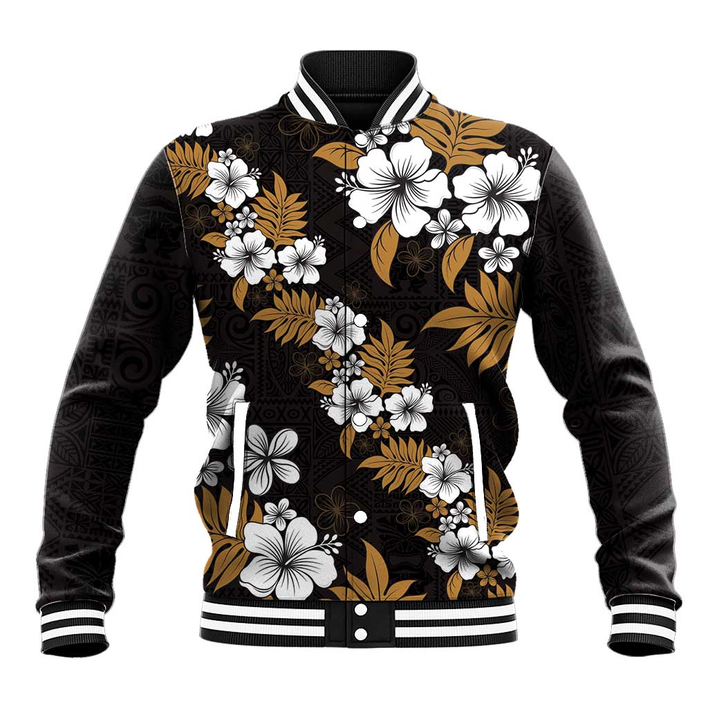 Hawaiian Hibiscus Tribal Floral Brown Baseball Jacket Polynesian Tapa Pattern LT01 Unisex Brown - Polynesian Pride