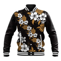 Hawaiian Hibiscus Tribal Floral Brown Baseball Jacket Polynesian Tapa Pattern LT01 Unisex Brown - Polynesian Pride