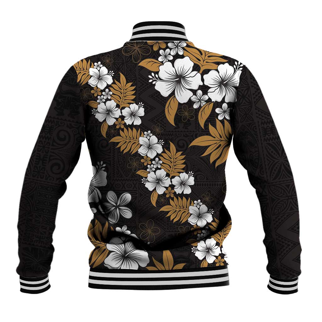 Hawaiian Hibiscus Tribal Floral Brown Baseball Jacket Polynesian Tapa Pattern LT01 - Polynesian Pride