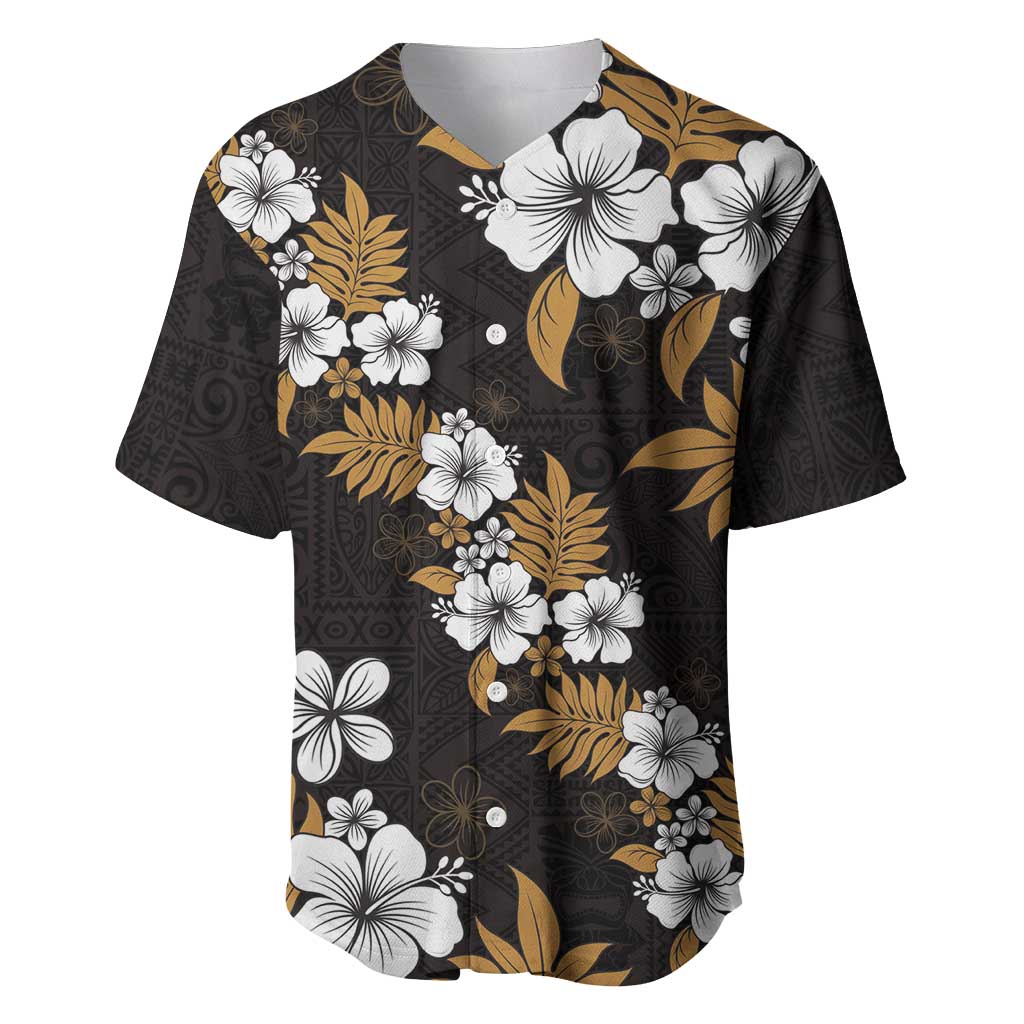 Hawaiian Hibiscus Tribal Floral Brown Baseball Jersey Polynesian Tapa Pattern LT01 Brown - Polynesian Pride
