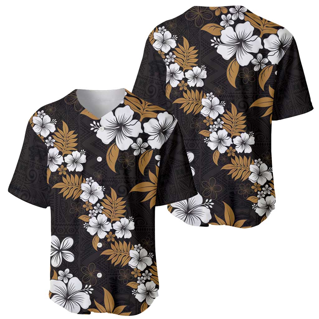 Hawaiian Hibiscus Tribal Floral Brown Baseball Jersey Polynesian Tapa Pattern LT01 - Polynesian Pride